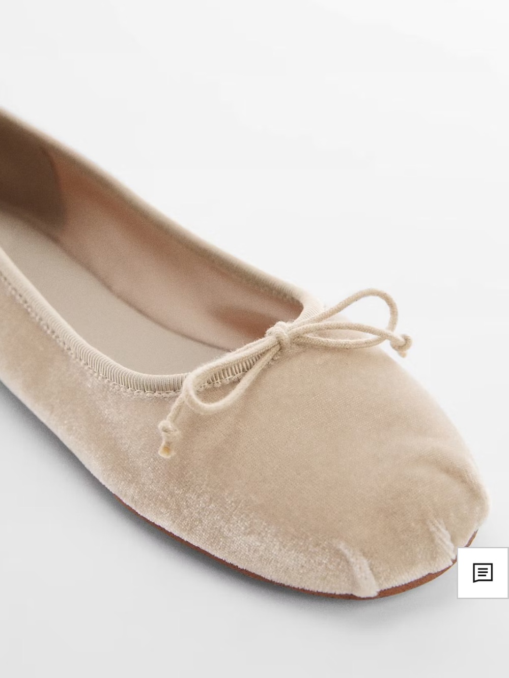 Mango Beige Velvet Ballet Flat with Bow Detail